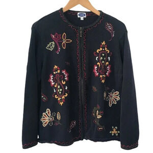 Vintage Tabi Floral Embroidered Granny  Zip Cardigan